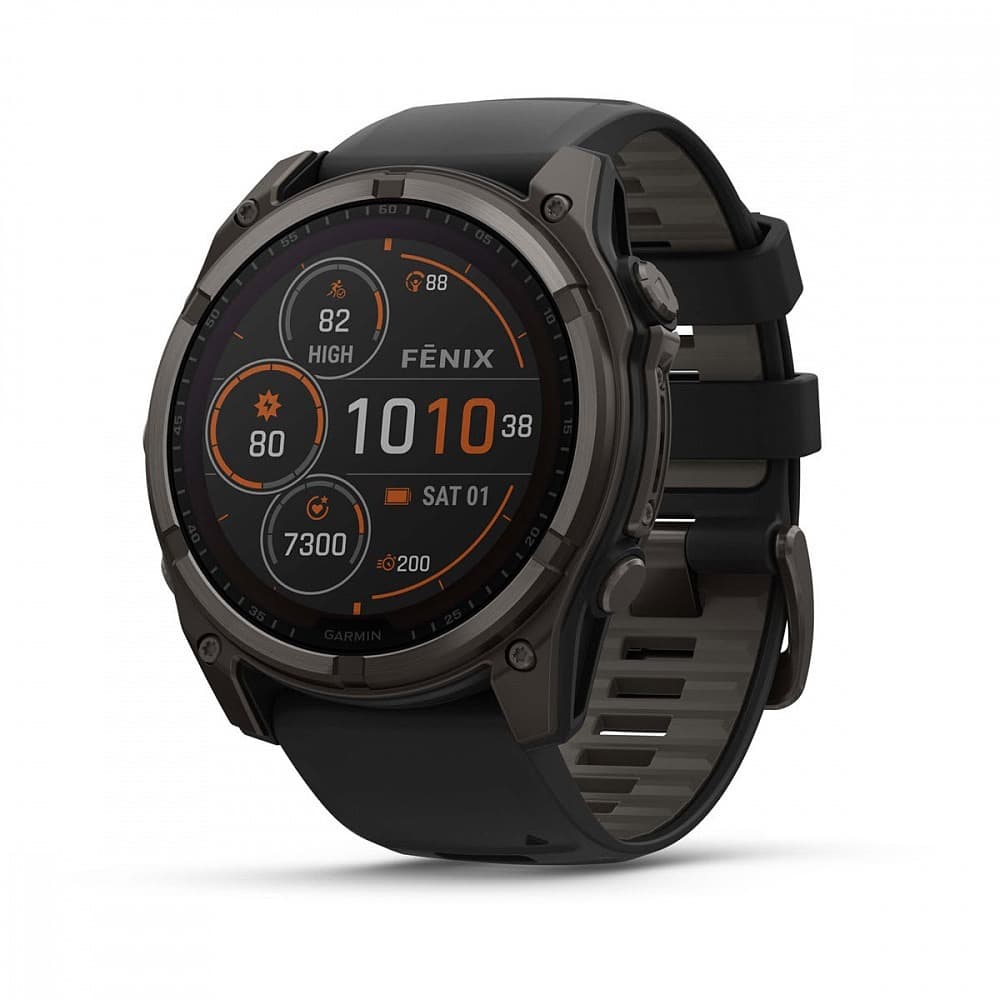 GARMIN Fenix 8 (Sapphire, Carbon grey DLC titanium with Black/pebble grey silicone band) - SOLAR — купить Garmin в Москве