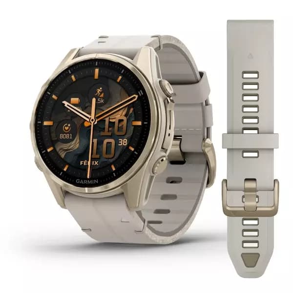GARMIN Fenix 8 (Sapphire, Soft Gold with Limestone Leather Band)