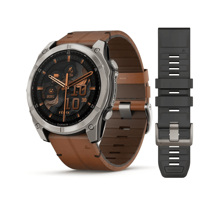 GARMIN Fenix 8 (Sapphire, Titanium with Chestnut Leather Band) - AMOLED — купить Garmin в Москве