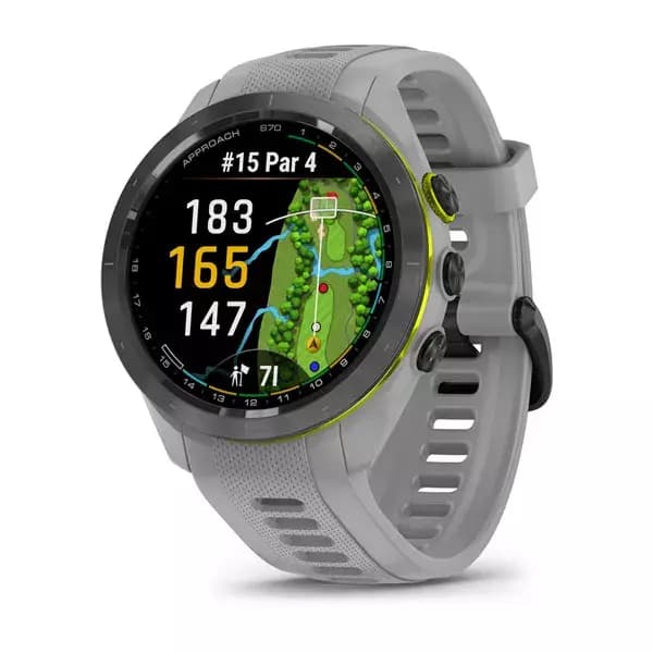 GARMIN Approach S70 - Керамический ободок черного/ярко-желтого цвета с силиконовым ремешком пудрово-серого цвета 42 мм — купить Garmin в Москве